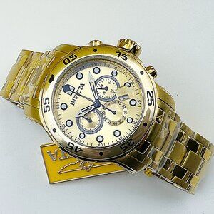 Invicta Men's 48mm PRO DIVER Scuba Chronograph Gold Dial 18K Gold Plated Watch